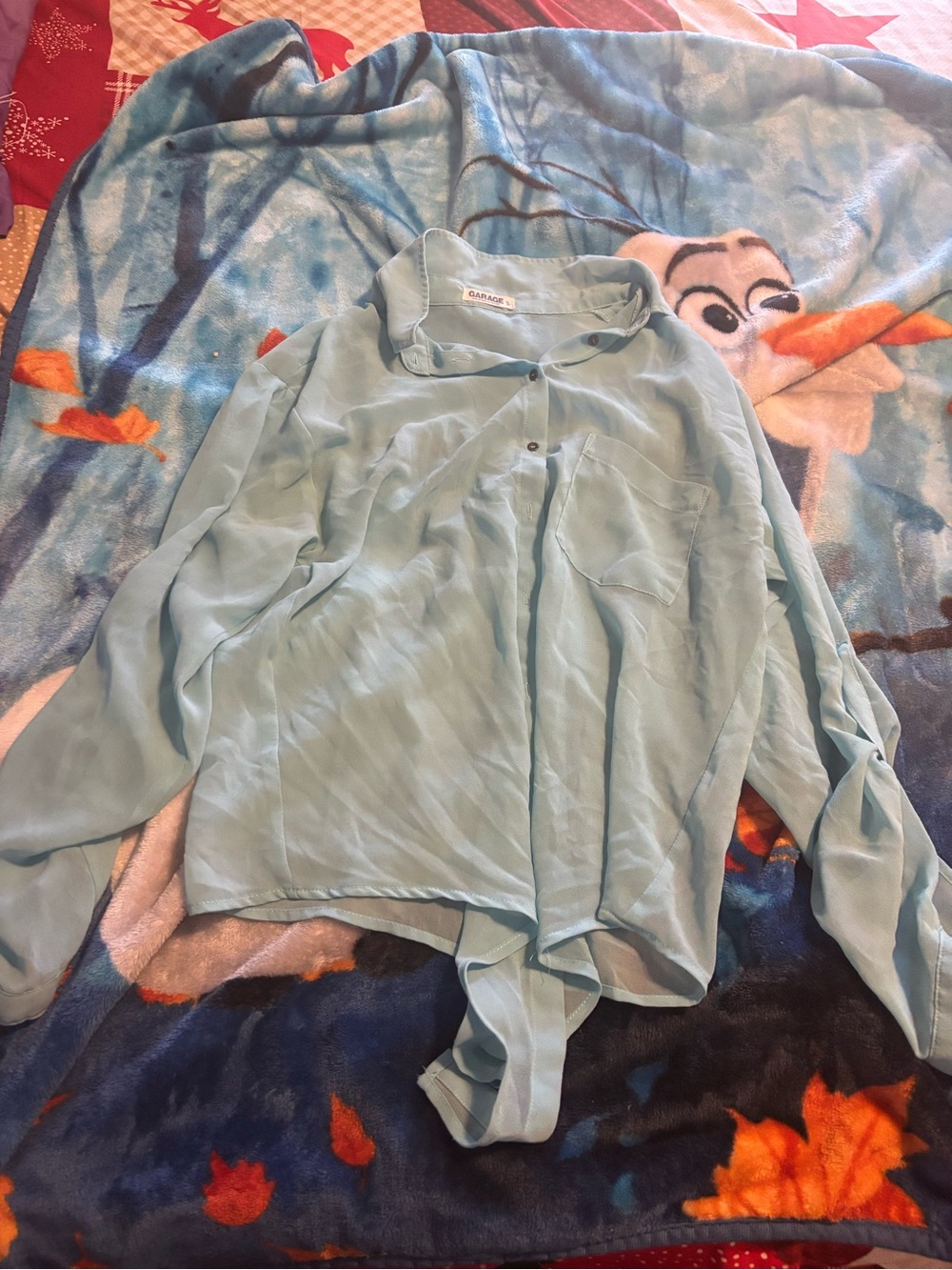 Garage Light Blue Sheer Button-Down Top
